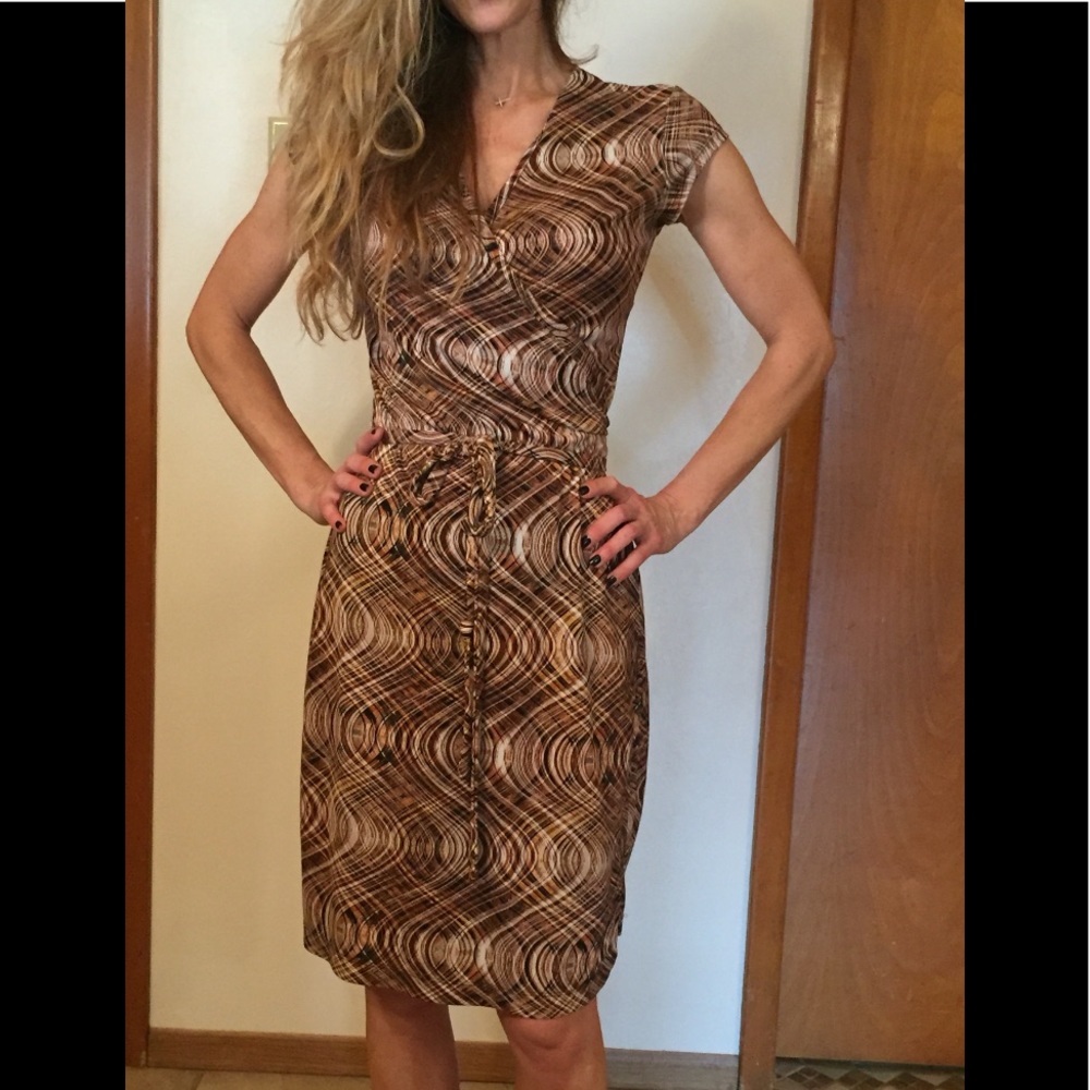 Brown multicolored wrap dress